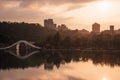 Sunset over the Moon Bridge in Dahu Park in Taipei, Taiwan Royalty Free Stock Photo