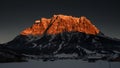 Sunset glowing peak of huge alpine mountain chain Royalty Free Stock Photo