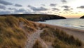 Sunset over the Sanddunes  North Cornwall Coast at Holywell Bay Royalty Free Stock Photo