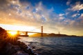 Sunset at the Golden Gate Bridge with sun starburst Royalty Free Stock Photo