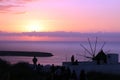 Sunset, golden hour at Santorini, view from Oia sunset view point, Greece