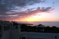 Sunset, golden hour at Santorini, view from Oia sunset view point, Greece