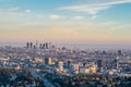 Sunset golden hour view of Los Angeles downtown