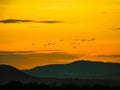 Landscape, After sunset golden light with mountains. It is silhouette image. Royalty Free Stock Photo