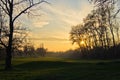 Sunset at golf course on Ada river island, Belgrade Royalty Free Stock Photo