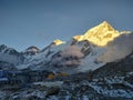 Sunset in Gorak Shep village in Nepal at the foot of Everest mountain