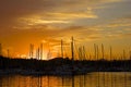 Sunset in Gouvia harbour, Corfu, Greece Royalty Free Stock Photo