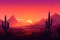 Sunset Gradient over Desert Landscape with Cactus Plants Royalty Free Stock Photo