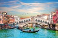 Sunset in the Grand Canal near the Rialto bridge, Venice, Italy Royalty Free Stock Photo