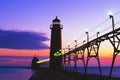 Sunset at Grand Haven Lighthouse in Grand Haven Michigan Royalty Free Stock Photo