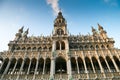 Sunset in Grand Place Market of Brussels in Belgium with blue sky and warm light Royalty Free Stock Photo