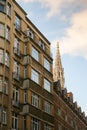 Sunset in Grand Place Market of Brussels in Belgium with blue sky and warm light Royalty Free Stock Photo