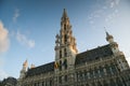 Sunset in Grand Place Market of Brussels in Belgium with blue sky and warm light Royalty Free Stock Photo