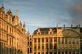Sunset in Grand Place Market of Brussels in Belgium with blue sky and warm light Royalty Free Stock Photo