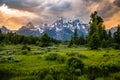 Sunset on the Grand Teton Range from Schwabacher Landing Royalty Free Stock Photo