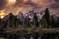 Sunset on the Grand Teton Range from Schwabacher Landing Royalty Free Stock Photo