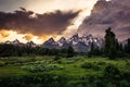 Sunset on the Grand Teton Range from Schwabacher Landing Royalty Free Stock Photo