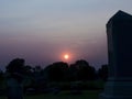 Sunset at Graveyard with Headstone