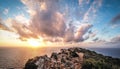 Sunset in Greece at Navagio Bay Zakynthos. Panoramic artistic vi Royalty Free Stock Photo