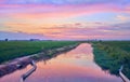 Sunset in the green fields cultivated with rice plants. July in the Albufera of Valencia Royalty Free Stock Photo