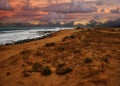 Sunset of Green Sand beach Royalty Free Stock Photo
