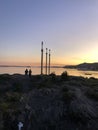 Sunset at Hafrsfjord in Norway. Three swords.