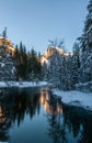 Sunset at Half dome reflected in the merced rivier Royalty Free Stock Photo