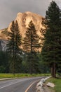 Sunset of Half Dome in Yosemite National Park. Royalty Free Stock Photo