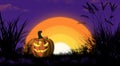 Sunset on Halloween means trick or treating is about to begin and a jack-o-lantern smiles at the thought. Royalty Free Stock Photo