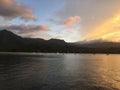 Sunset in Hanalei Bay in Summer on Kauai Island in Hawaii. Royalty Free Stock Photo