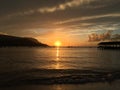 Sunset in Hanalei Bay in Summer on Kauai Island in Hawaii. Royalty Free Stock Photo