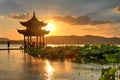 Sunset on West Lake in Hangzhou, China Royalty Free Stock Photo