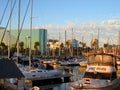 Sunset by the Harbor`s Port, Shoreline Village, Long Beach, California Royalty Free Stock Photo