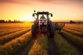 Sunset Harvest Modern Tractor and Agricultural Machinery Working in the Field. created with Generative AI Royalty Free Stock Photo