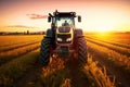 Sunset Harvest Modern Tractor and Agricultural Machinery Working in the Field. created with Generative AI Royalty Free Stock Photo