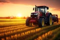 Sunset Harvest Modern Tractor and Agricultural Machinery Working in the Field. created with Generative AI Royalty Free Stock Photo