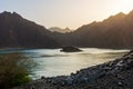 Sunset at Hatta Dam Lake in Dubai emirate of UAE