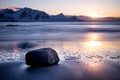 Sunset at Haukland Beach on the Lofoten Islands in Norway