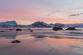 Sunset on Haukland Beach. Lofoten