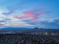 Sunset high angle view of the Frenchman Mountain and cityscape from Henderson View Pass