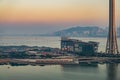 Sunset high angle view of the Macau Tower Convention and Entertainment Center and cityscape