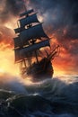 Sunset on the High Seas: A Pirate\'s Tale of Adventure and Destru Royalty Free Stock Photo