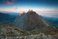 Sunset in High Tatras mountains national park in Slovakia. Scenic image of mountains. The sunrise over Carpathian mountains. Royalty Free Stock Photo