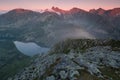 Sunset in High Tatras mountains national park in Slovakia. Scenic image of mountains. The sunrise over Carpathian mountains.