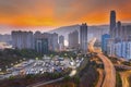 Sunset at highway in Hong Kong Royalty Free Stock Photo