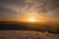 Sunset with hills and colorful sky from Veterne hill in winter Mala Fatra mountains in Slovakia Royalty Free Stock Photo