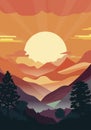 Sunset between hills and mountains. Silhouettes of a hilly landscape Royalty Free Stock Photo