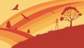 Sunset Hillside Landscape, Tranquil Nature Vector Art, vector design Generative AI Royalty Free Stock Photo