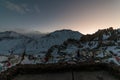 Sunset in Himalayan Village - Sun star burst in mountains Royalty Free Stock Photo