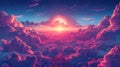 Sunset horizon beyond a heavenly stairway. Steps ascending into a vivid sunset amidst the clouds. Concept of